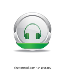 Head Phone Green Vector Icon Button