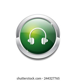 Head Phone Green Vector Icon Button