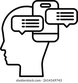 A head with a phone in the middle of it