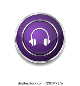 Head Phone Purple Vector Icon Button