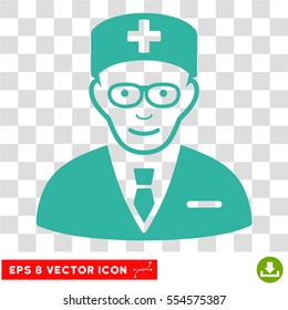 Head Physician EPS vector pictogram. Illustration style is flat iconic cyan symbol on chess transparent background.