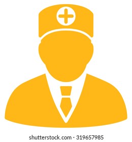 Head Physician vector icon. Style is flat symbol, yellow color, rounded angles, white background.