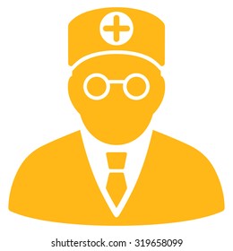 Head Physician vector icon. Style is flat symbol, yellow color, rounded angles, white background.