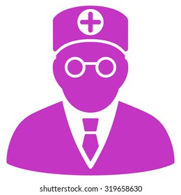 Head Physician vector icon. Style is flat symbol, violet color, rounded angles, white background.
