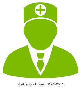 Head Physician vector icon. Style is flat symbol, Eco green color, rounded angles, white background.