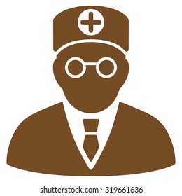 Head Physician vector icon. Style is flat symbol, brown color, rounded angles, white background.