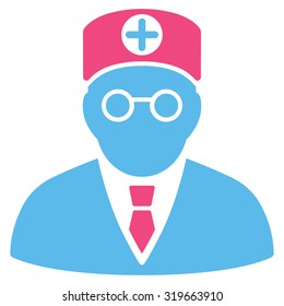 Head Physician vector icon. Style is bicolor flat symbol, pink and blue colors, rounded angles, white background.