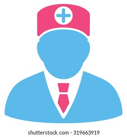 Head Physician vector icon. Style is bicolor flat symbol, pink and blue colors, rounded angles, white background.