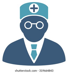 Head Physician vector icon. Style is bicolor flat symbol, cyan and blue colors, rounded angles, white background.