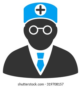 Head Physician vector icon. Style is bicolor flat symbol, blue and gray colors, rounded angles, white background.