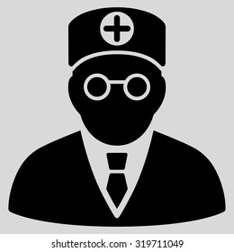 Head Physician vector icon. Style is flat symbol, black color, rounded angles, light gray background.
