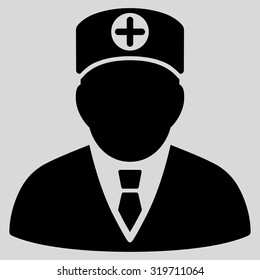 Head Physician vector icon. Style is flat symbol, black color, rounded angles, light gray background.