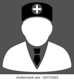 Head Physician vector icon. Style is bicolor flat symbol, black and white colors, rounded angles, gray background.