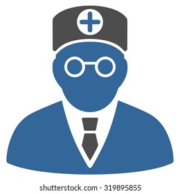 Head Physician vector icon. Style is bicolor flat symbol, cobalt and gray colors, rounded angles, white background.