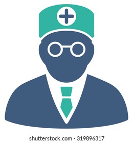 Head Physician vector icon. Style is bicolor flat symbol, cobalt and cyan colors, rounded angles, white background.