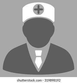Head Physician vector icon. Style is bicolor flat symbol, dark gray and white colors, rounded angles, silver background.