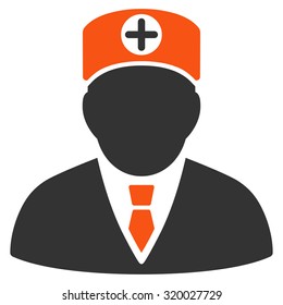 Head Physician vector icon. Style is bicolor flat symbol, orange and gray colors, rounded angles, white background.