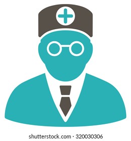 Head Physician vector icon. Style is bicolor flat symbol, grey and cyan colors, rounded angles, white background.