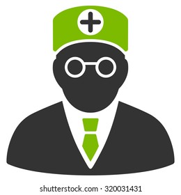 Head Physician vector icon. Style is bicolor flat symbol, eco green and gray colors, rounded angles, white background.