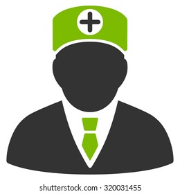 Head Physician vector icon. Style is bicolor flat symbol, eco green and gray colors, rounded angles, white background.
