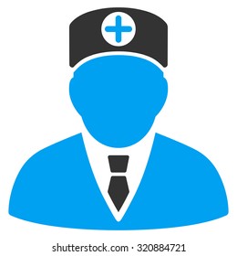 Head Physician vector icon. Style is bicolor flat symbol, blue and gray colors, rounded angles, white background.