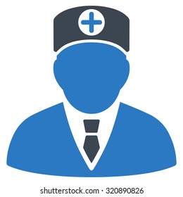 Head Physician vector icon. Style is bicolor flat symbol, smooth blue colors, rounded angles, white background.