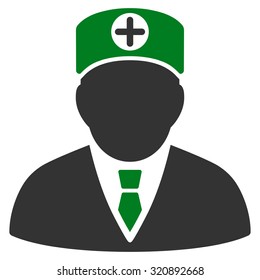 Head Physician vector icon. Style is bicolor flat symbol, green and gray colors, rounded angles, white background.