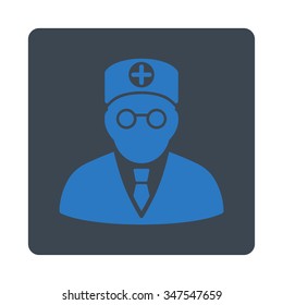 Head Physician vector icon. Style is flat rounded square button, smooth blue colors, white background.