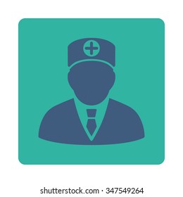 Head Physician vector icon. Style is flat rounded square button, cobalt and cyan colors, white background.