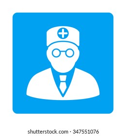 Head Physician vector icon. Style is flat rounded square button, white and blue colors, white background.