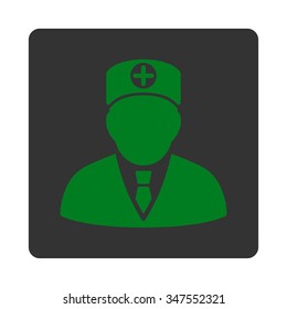 Head Physician vector icon. Style is flat rounded square button, green and gray colors, white background.