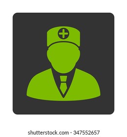 Head Physician vector icon. Style is flat rounded square button, eco green and gray colors, white background.