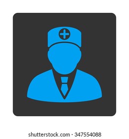 Head Physician vector icon. Style is flat rounded square button, blue and gray colors, white background.