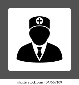Head Physician vector icon. Style is flat rounded square button, black and white colors, gray background.
