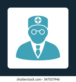 Head Physician vector icon. Style is flat rounded square button, blue and white colors, dark blue background.