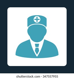 Head Physician vector icon. Style is flat rounded square button, blue and white colors, dark blue background.