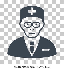 Head Physician vector pictogram. Illustration style is flat iconic smooth blue symbol on a chess transparent background.