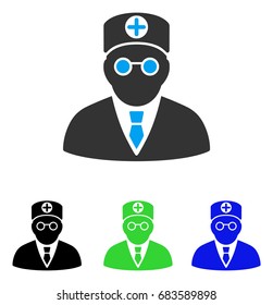 Head Physician vector pictogram. Style is flat graphic head physician symbol using some color variants.