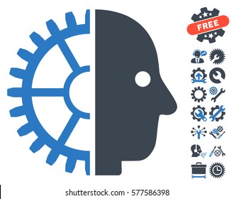Head pictograph with bonus options icon set. Vector illustration style is flat iconic smooth blue symbols on white background.