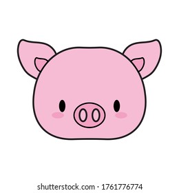 head pig baby kawaii, line and fill style icon vector illustration design