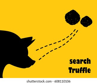 Head of pig with dotted line. Search truffle. Flat style.