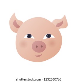 Head of pig, face of farm animal. Symbol of chinese new year 2019. Icon of piggy. Hand drawn vector Illustration