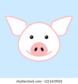 The head of a pig on a blue background. Vector icon.