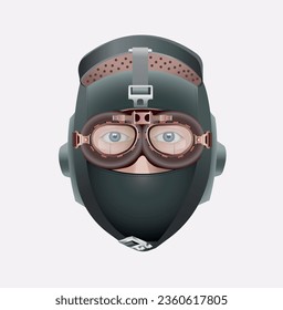 Leiter eines Piloten in einem Helm und eine Brille auf weißem Hintergrund. Vektorgrafik