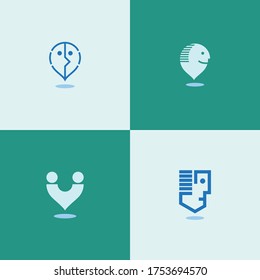 head pin map logo icon vector template set