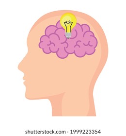 cabeza con cerebro rosado y bombilla