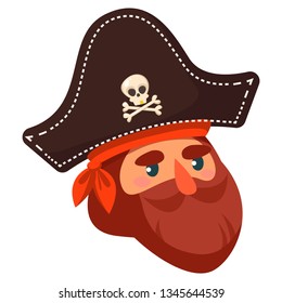 The head of a pirate in a hat. Vector illustration in cartoon style.