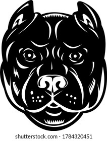 Head of Pit Bull or Pitbull Front View Retro Woodcut Black and White
