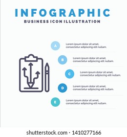 Head, Plan, Strategy, Tactics, Think Line icon with 5 steps presentation infographics Background