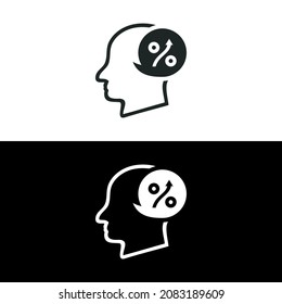 Cabeza con icono de planificación aislado en fondo blanco y negro. Icono de planeación.